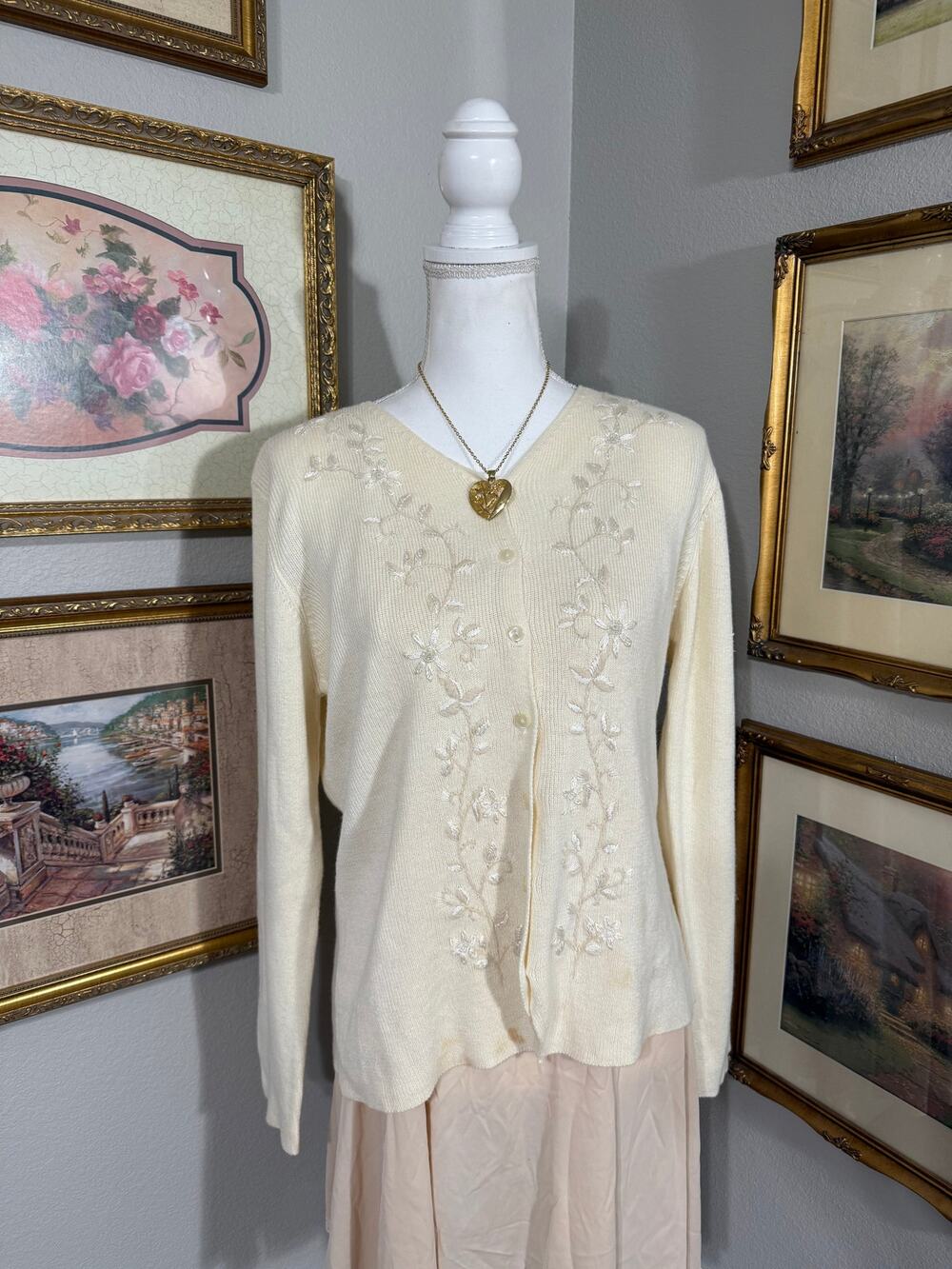 Cream Floral Embroidered Sweater